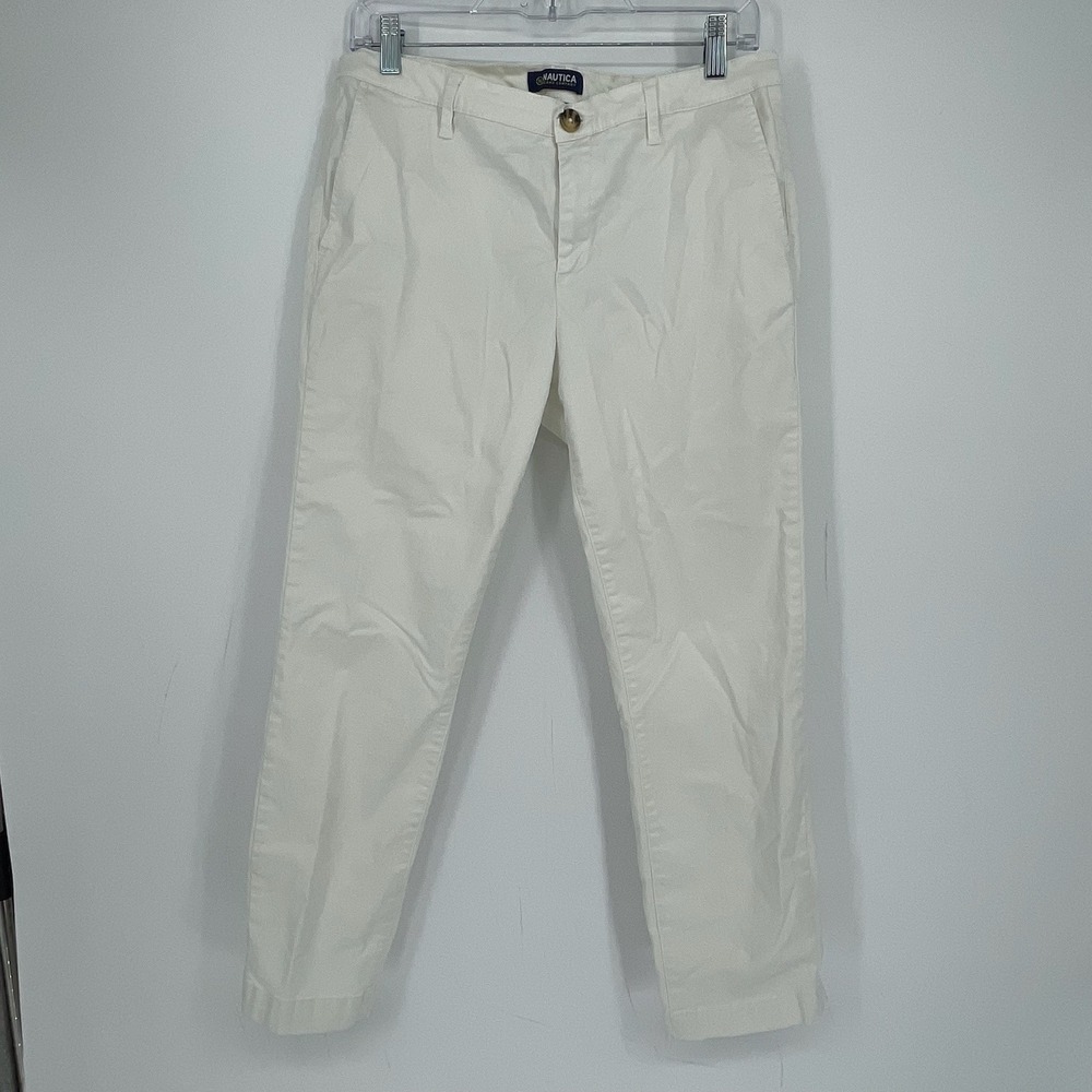 Nautica Women's White Tencel Blend Stretch Ankle Tapered Trouser Pants Size 8/29